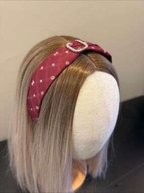 🎃LV Burgundy Monogram Knot Headband with Crystal Accent